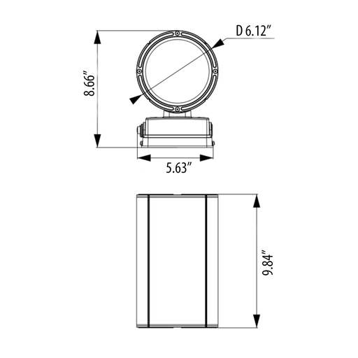 Amber Cylinder wall pack, adjustable lumen dimensions, 38 watts