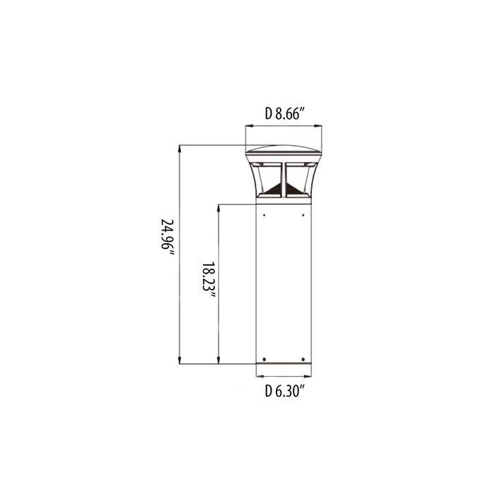 Amber Bollard 24W, 24 Inches, Adjustable Lumen