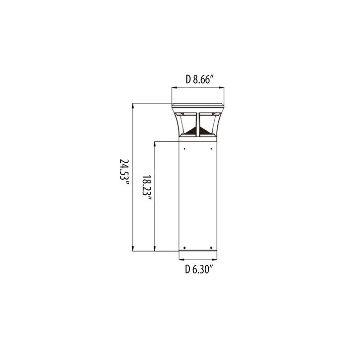 Amber Bollard 24W, 24 Inches, Flat top, Adjustable Lumen