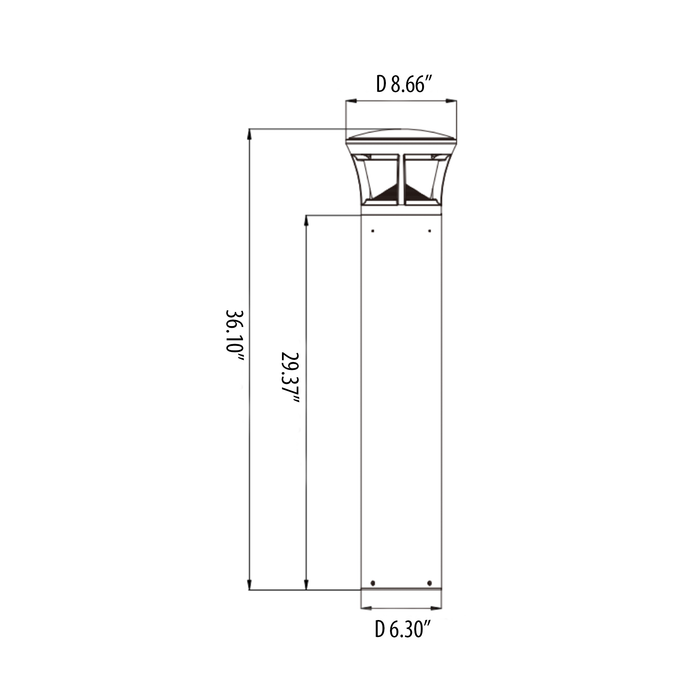 Amber Bollard 24W, 36 Inches, Adjustable Lumen
