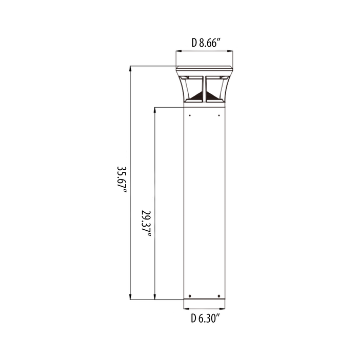 Amber Bollard 24W, 36 Inches, Flat top, Adjustable Lumen