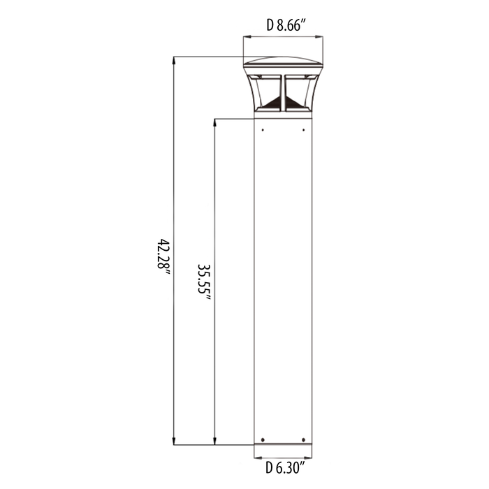 Amber Bollard 24W, 42 Inches, Adjustable Lumen