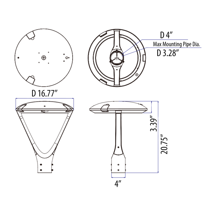 Amber Post Top 63W, Adjustable Lumen