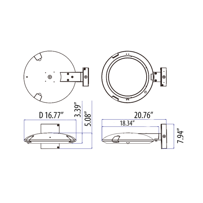 Amber Post Top 63W Wall mount, Adjustable Lumen