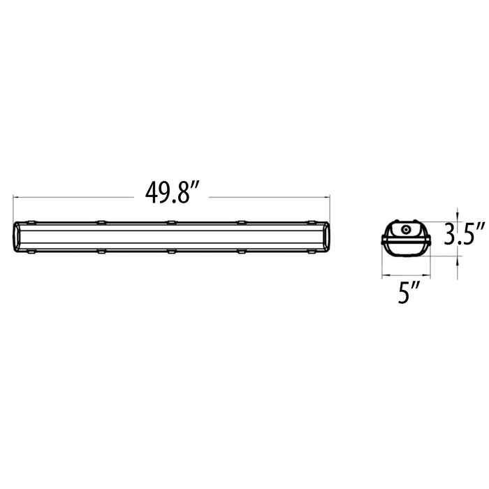 Vapor Tight G2 45W, Adjustable Lumen Adjustable color temperature, 4 feet, dimensions for installation